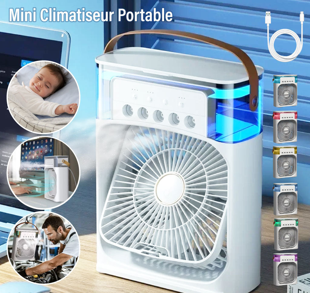 Mini Refroidisseur D’air Portable À Glaçons À 3 Vitesses avec LED intégré.