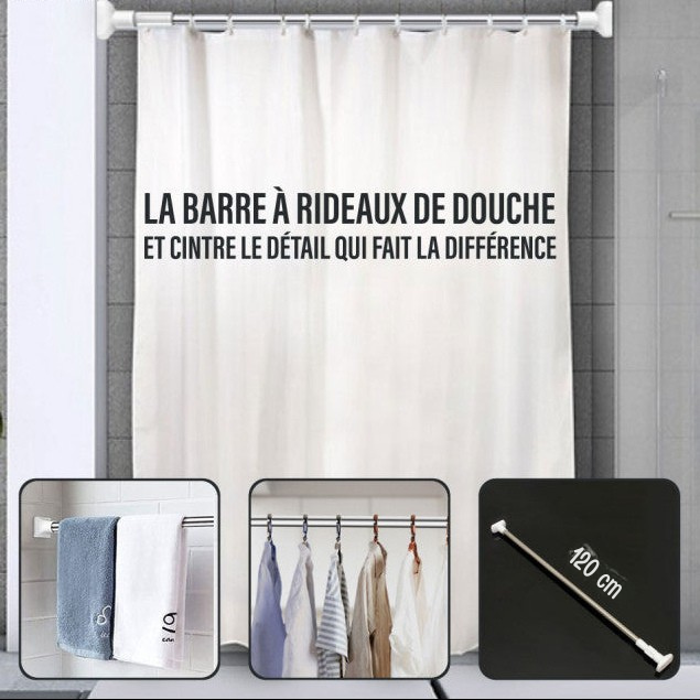 Tringle À Rideaux Sans Perçage Avec Barre De Serrage Réglable Pour Salle De Bain, Garde Robe.