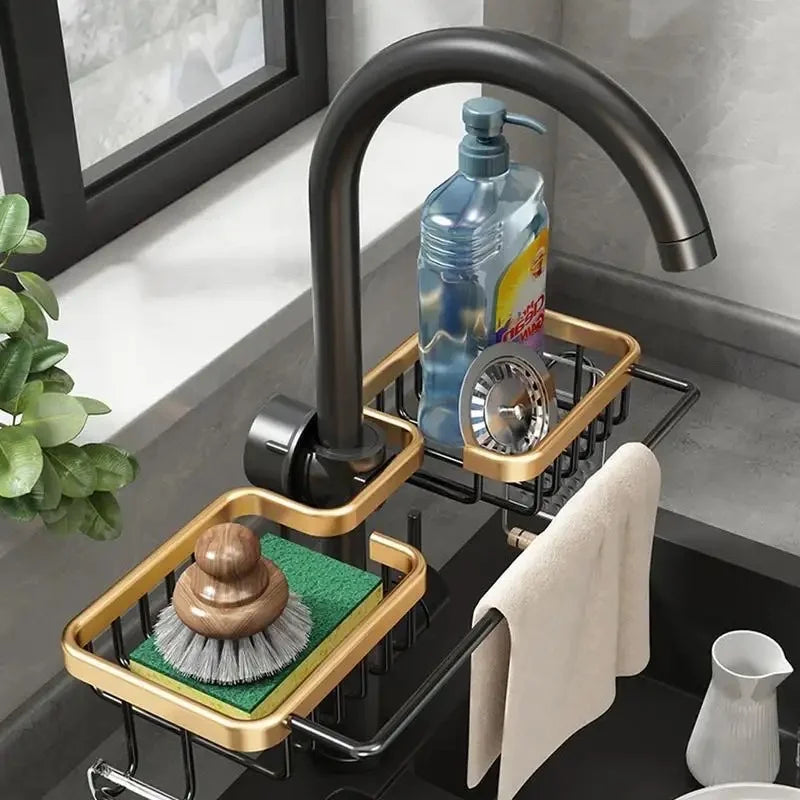 Porte éponge fixation sur robinet en aluminium