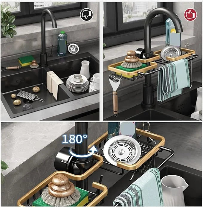 Porte éponge fixation sur robinet en aluminium