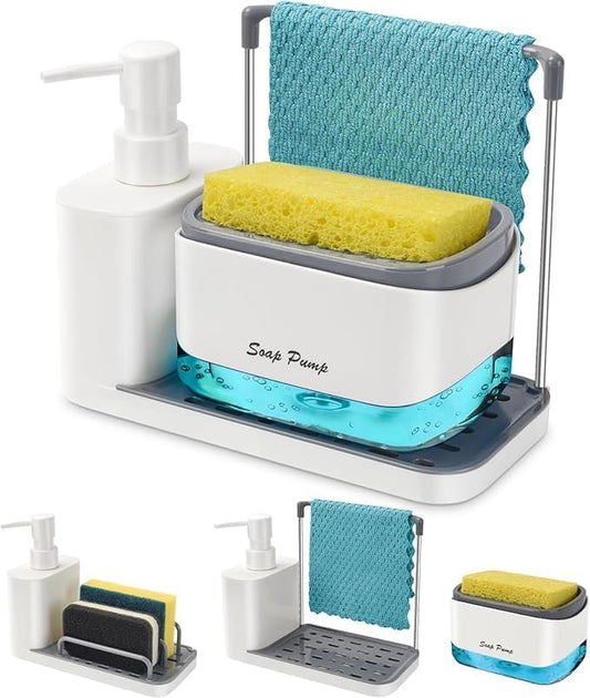 Distributeur de savon de cuisine multifonctionnel avec porte-éponge
