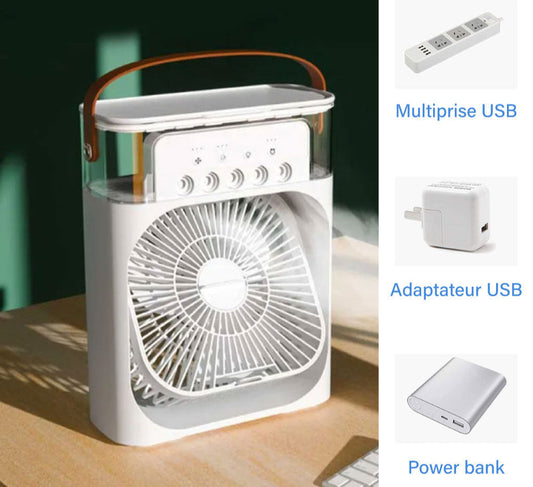 Mini Refroidisseur D’air Portable À Glaçons À 3 Vitesses avec LED intégré.