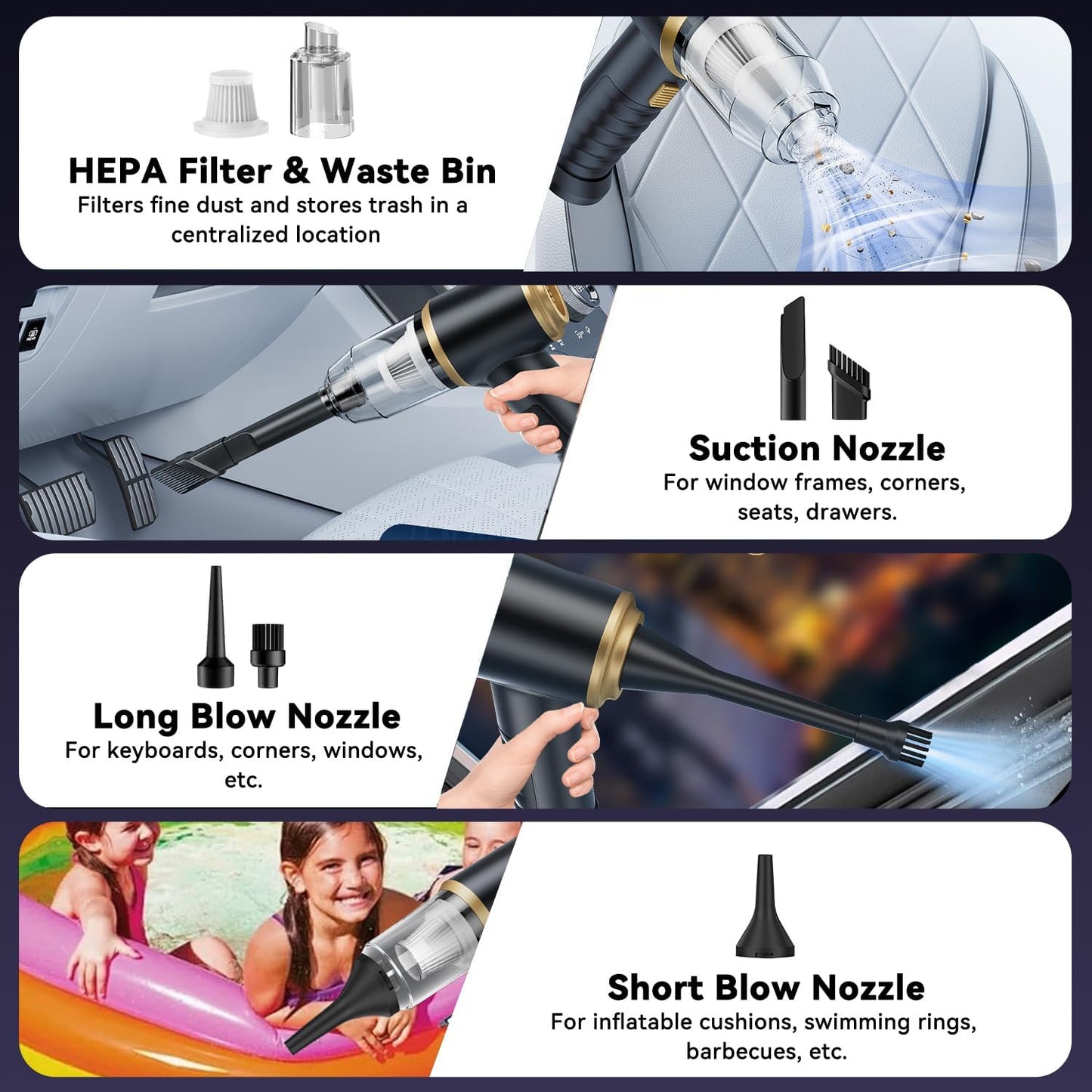 Aspirateur de voiture portable sans fil 4 en 1